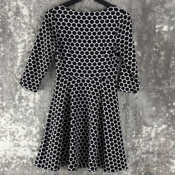Boden Petite Size 2P Geometric Fit Flared Mini Dress Black White 3/4 Sleeve - Picture 5 of 13